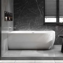 Bernstein Baignoire d'angle Acrylique Ovale pour Salle de Bain + Bonde, Garantie 5 ans, Blanc, 170x75x60cm, Installation gauche, LENA CORNER* Baignoire D'Angle