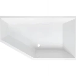 Sanindusa Baignoire d'angle asymétrique 160x90 biais à gauche acrylique haute densité Delta blanche livrée avec pieds réglables