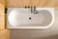 Besco Baignoire d'angle Blanc + Siphon Chrome et Vidage inclus + Repose tête - AVITA S CLASSE - GAUCHE - 170 x 75 cm
