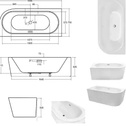 Besco Baignoire d'angle Blanc + Siphon Chrome et Vidage inclus + Repose tête - AVITA S CLASSE - GAUCHE - 170 x 75 cm