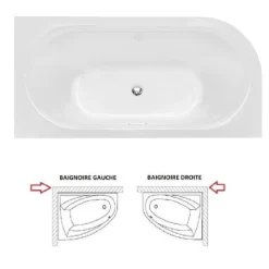 Besco Baignoire d'angle Blanc + Siphon Chrome et Vidage inclus + Repose tête - AVITA S CLASSE - GAUCHE - 170 x 75 cm
