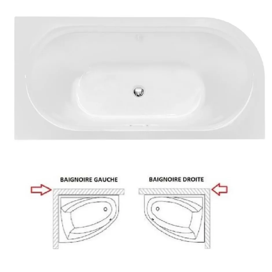 Besco Baignoire d'angle Blanc + Siphon noir et Vidage inclus + Repose tête - AVITA S CLASSE - GAUCHE - 170 x 75 cm