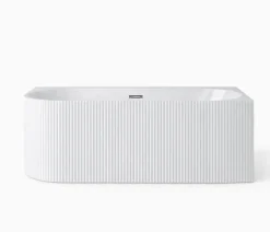 Otitec Baignoire d'angle droite avec bonde et vidage - 150 x 75 cm - Blanc brillant rainuré - PERLE