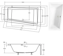 Azura Home Design Baignoire d'angle DROITE INTIMA AVEC TABLIER - 150cm* Baignoire D'Angle