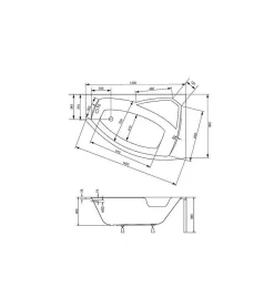 Azura Home Design Baignoire d'angle droite RIMA avec tablier - 130cm* Baignoire Asymétrique