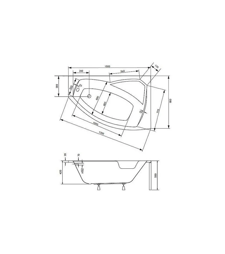 Azura Home Design Baignoire d'angle droite RIMA avec tablier - 150cm* Baignoire Asymétrique