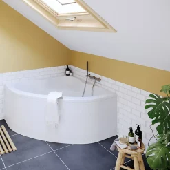 Baignoire d'angle en acrylique L.130 x l.130 cm blanc, Horyn* Baignoire D'Angle