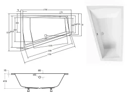 Azura Home Design Baignoire d'angle Gauche ULTIMA DUO ultra-slim - 170cm