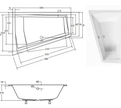 Azura Home Design Baignoire d'angle Gauche ULTIMA DUO ultra-slim - 180cm* Baignoire Asymétrique