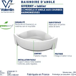 Valentin Baignoire d'angle Giverny 140 x 140 cm + Tablier* Baignoire D'Angle