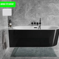 Besco Baignoire d'angle Noir et Blanc + Siphon Doré et Vidage inclus + Repose tête - AVITA S CLASSE - GAUCHE - 150 x 75 cm