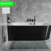 Besco Baignoire d'angle Noir et Blanc + Siphon Graphite et Vidage inclus + Repose tête - AVITA S CLASSE - DROITE - 150 x 75 cm