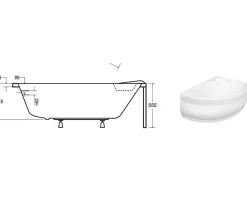 Azura Home Design Baignoire d'angle NOVA Droite avec tablier - 155 CM