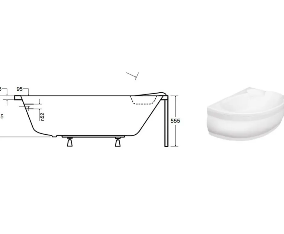 Azura Home Design Baignoire d'angle NOVA Droite avec tablier - 155 CM