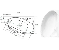Azura Home Design Baignoire d'angle NOVA Droite avec tablier - 170cm