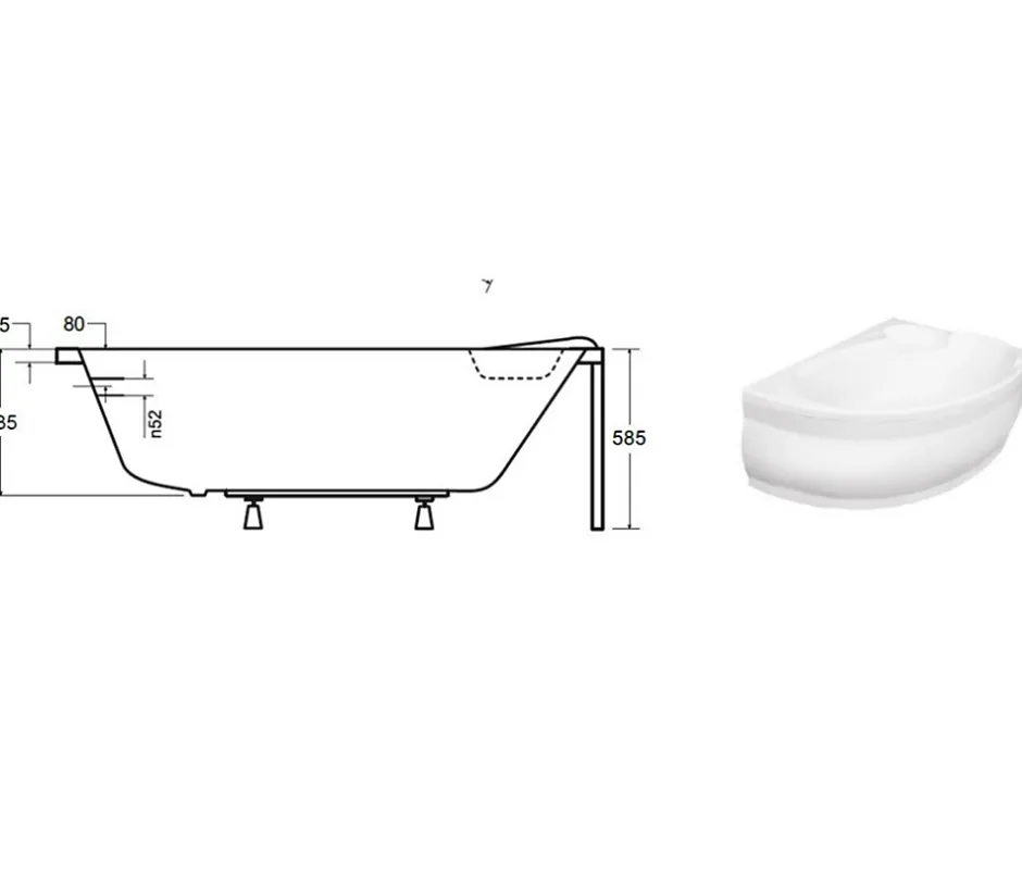 Azura Home Design Baignoire d'angle NOVA Droite avec tablier - 170cm