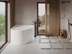 Vente-unique Baignoire d'angle ovale en acrylique - Blanc brillant - 176L - 100 x 100 x 58 cm - MARTA* Baignoire D'Angle