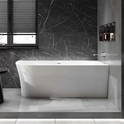 Bernstein Baignoire d'angle semi-ilot Acrylique 150x78x60cm Blanc brillant + Bonde et trop plein - installation à droite - NOVA SLIM LINE* Baignoire Îlot