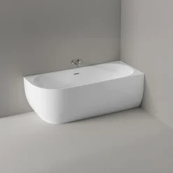 Bernstein Baignoire d'angle semi-îlot Acrylique Ovale Salle de Bain avec Bonde + trop plein, Blanc, 170x75x60cm, Garantie 5 ans, LENA CORNER