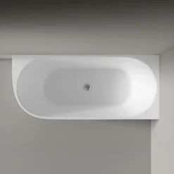 Bernstein Baignoire d'angle semi-îlot Acrylique Ovale Salle de Bain avec Bonde + trop plein, Blanc, 170x75x60cm, Garantie 5 ans, LENA CORNER