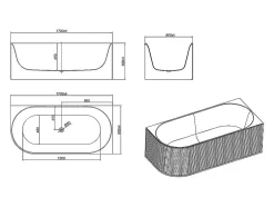 Vente-unique Baignoire d'angle striée - 290L - 170 x 80 x 60 cm - Blanc mat - Acrylique - Angle droit - BARBORI* Baignoire D'Angle