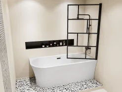 Vente-unique Baignoire douche blanche avec pare baignoire pivotant - 201 L - Angle droit - PONTICOLA