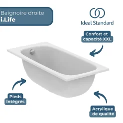 Ideal Standard Baignoire droite 180 x 80 i.Life* Baignoire Droite