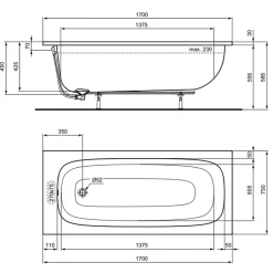 Ideal Standard Baignoire droite 170 x 75 i.life