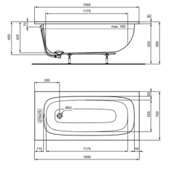 Ideal Standard Baignoire droite 150 x 70 i.life* Baignoire Droite
