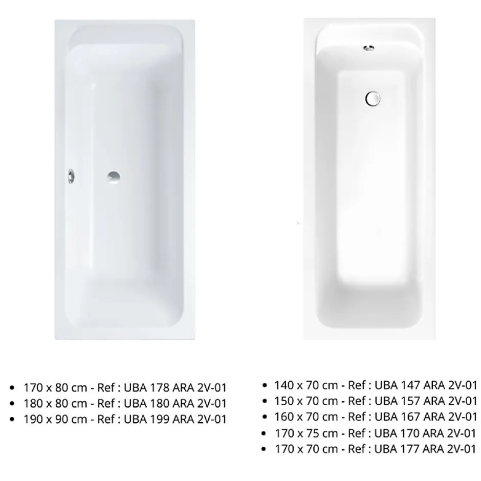 Villeroy & Boch Baignoire droite 170 X 80 VILLEROY ET BOCH Architectura acrylique avec pieds