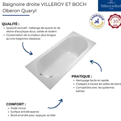 Villeroy & Boch Baignoire droite 180 x 80 VILLEROY ET BOCH Oberon Quaryl* Baignoire Droite