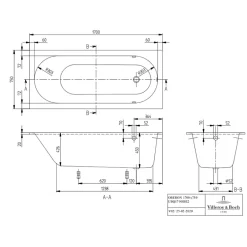 Villeroy & Boch Baignoire droite 170 x 75 VILLEROY ET BOCH Oberon Quaryl* Baignoire Droite