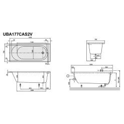 Villeroy & Boch Baignoire droite avec pieds 170 x 70 cm O.Novo Blanc + Pare Bain gauche AURYS Mist 1 chromé
