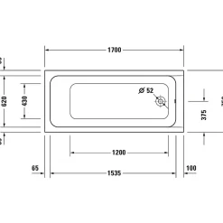 Duravit Baignoire droite D-Code 170 x75 cm + Pare Bain gauche AURYS Mist 1 chromé version gauche* Baignoire Droite