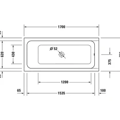 Duravit Baignoire droite D-Code 170 x75 cm + Pare bain droit AURYS Mist 1 chromé version droite