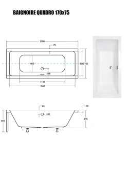 Besco Baignoire Droite sans Tablier - 170 x 75 cm - QUADRO SANS TABLIER - REPOSE-TÊTE OFFERT