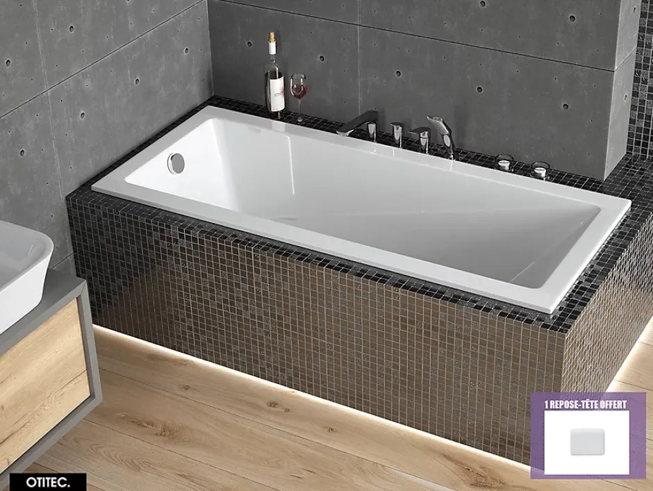 Besco Baignoire Droite sans Tablier - 140 x 70 cm - MODERN SANS TABLIER - REPOSE-TÊTE OFFERT* Baignoire Droite