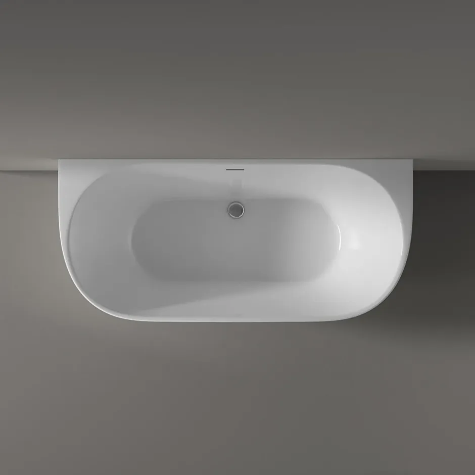 Bernstein Baignoire droite semi-îlot murale ovale acrylique salle de bain, isolation thermique - Blanc - 170x80x57cm - Garantie 5 ans - NORA* Baignoire Îlot