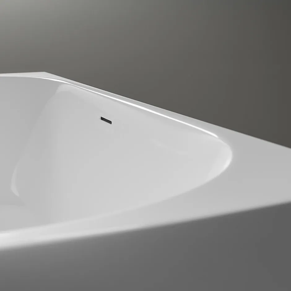 Bernstein Baignoire droite semi-îlot murale ovale acrylique salle de bain, isolation thermique - Blanc - 170x80x57cm - Garantie 5 ans - NORA* Baignoire Îlot