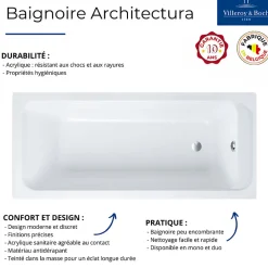 Villeroy & Boch Baignoire droite Architectura acrylique 170 x 70 cm + Pare bain gauche AURYS Mist 1 chromé