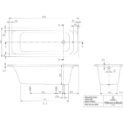 Villeroy & Boch Baignoire droite Architectura acrylique 170 x 70 cm + Pare bain gauche AURYS Mist 1 chromé