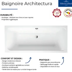 Villeroy & Boch Baignoire droite Architectura acrylique 190 x 90 cm + Pare bain gauche AURYS Raywall Noir mat