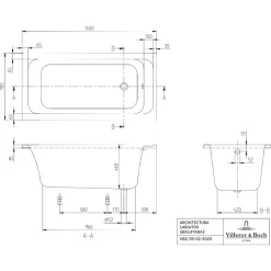 Villeroy & Boch Baignoire droite Architectura acrylique 140 x 70 cm + Pare bain droite AURYS Mist 1 chromé* Baignoire Droite