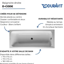 Duravit Baignoire droite 170x70 D-Code bonde au centre* Baignoire Droite