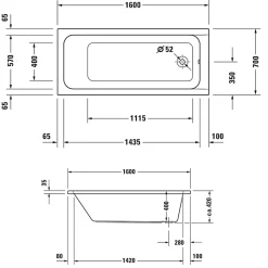 Duravit Baignoire droite 160x70 D-Code* Baignoire Droite