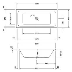 Duravit Baignoire droite 180x80 D-Code bonde au centre* Baignoire Droite