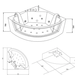 Eliteshopping Baignoire hydromassage blanc pompe double 152 X 152 cm 19 jets Calliope