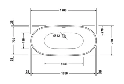 Duravit Baignoire ilot acrylique salle de bain, avec vidage + trop-plein, 2 parois, 2 places, 170x80x69cm, Garantie 5 ans, Blanc, DURABERK* Baignoire Îlot