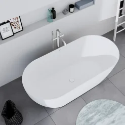 Duravit Baignoire ilot acrylique salle de bain, vidage et trop-plein, 2 parois, 2 places, 170x80x45cm, Garantie 5 ans, Blanc mat, DURAMUNA* Baignoire Îlot