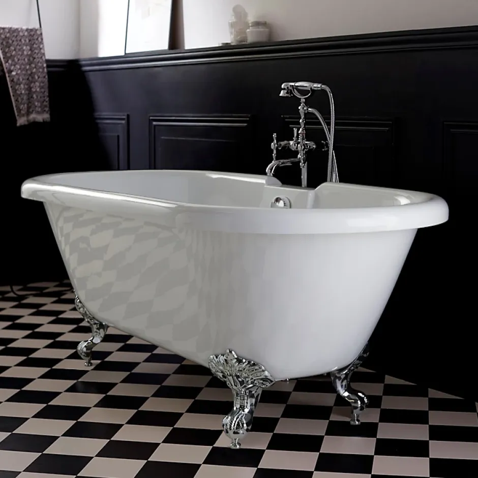 Planète Bain Baignoire ilot Charly blanche avec pieds patte d 'aigle chrome* Baignoire Îlot